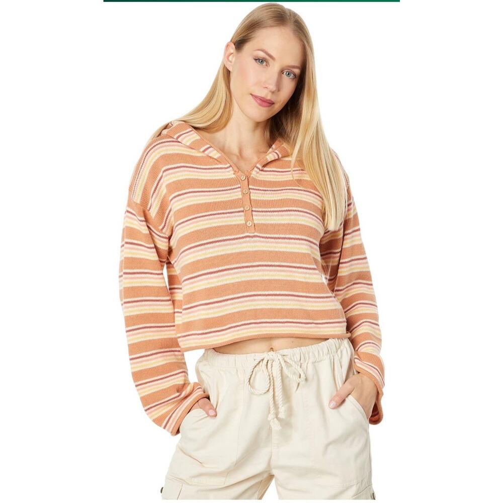 Roxy Side Swipe Striped Whimsigoth Women's M Cropped Sweater Beach